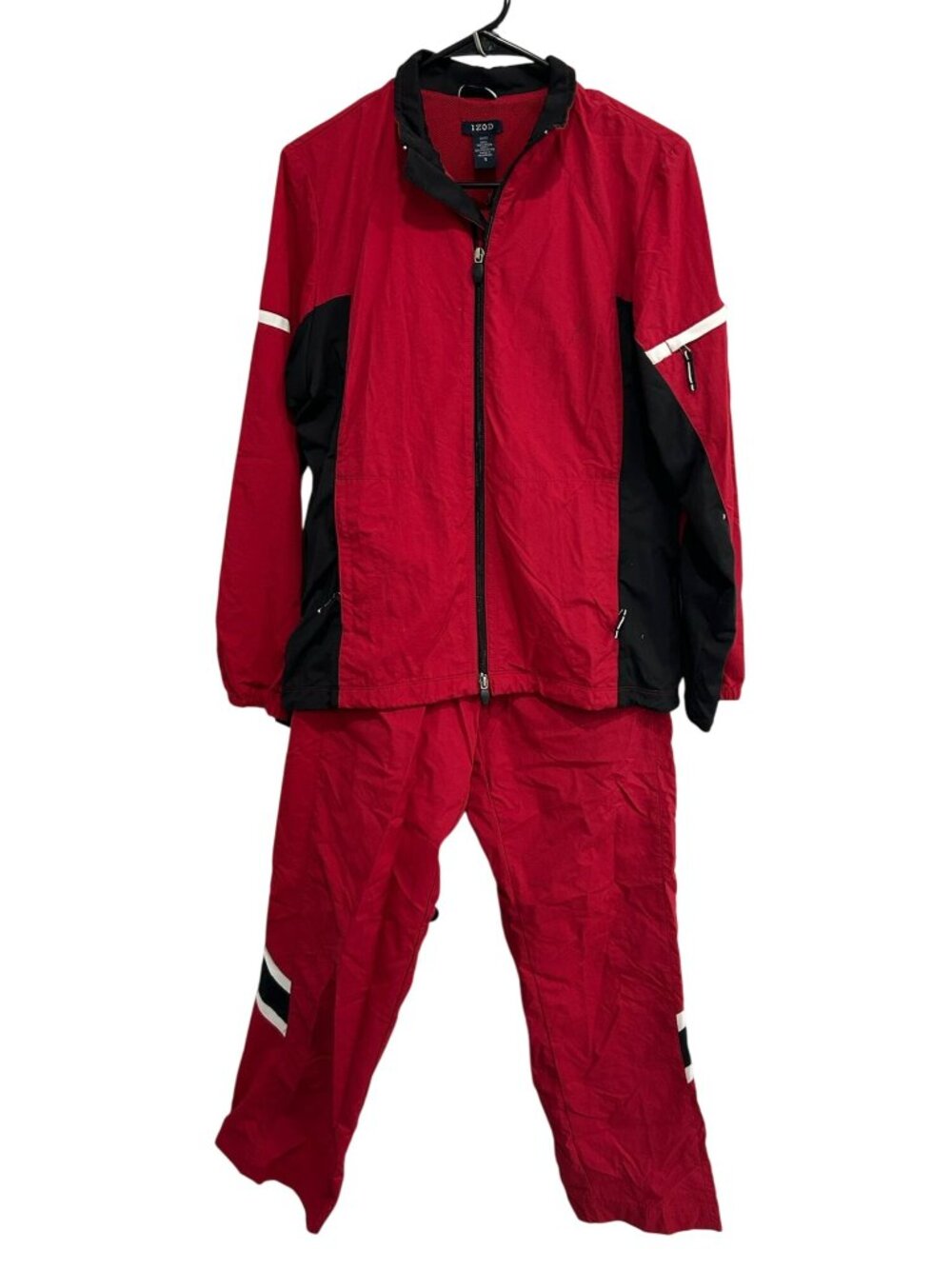 Izod Small Red Black Two-Piece Nylon Tracksuit Windbreaker Set Retro Collegiate